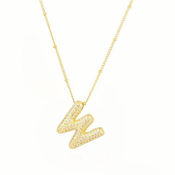 Golden Dainty Bubble Letter 26 A-Z Letter Necklace - Picture 1 of 4